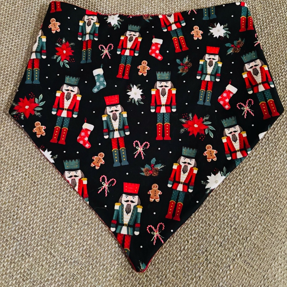 Christmas Dog Bandana is Reversable with a Red Flannel Sizes Medium Large